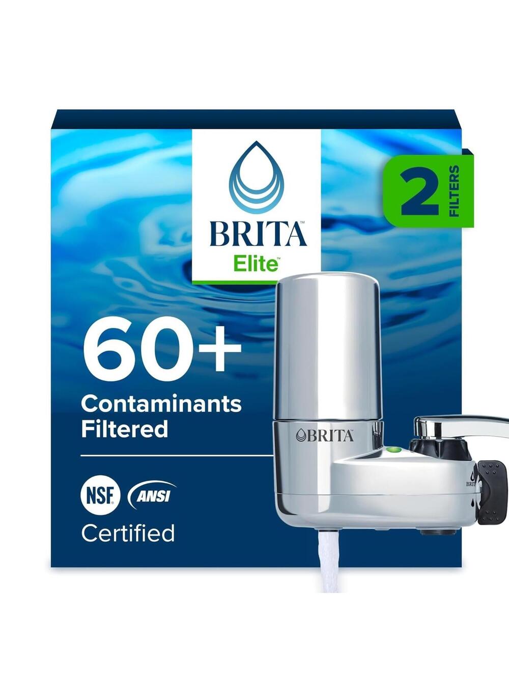 Brita Faucet Mount Water Filter System Chrome, No-Wait Filtration W/ 2 Filters